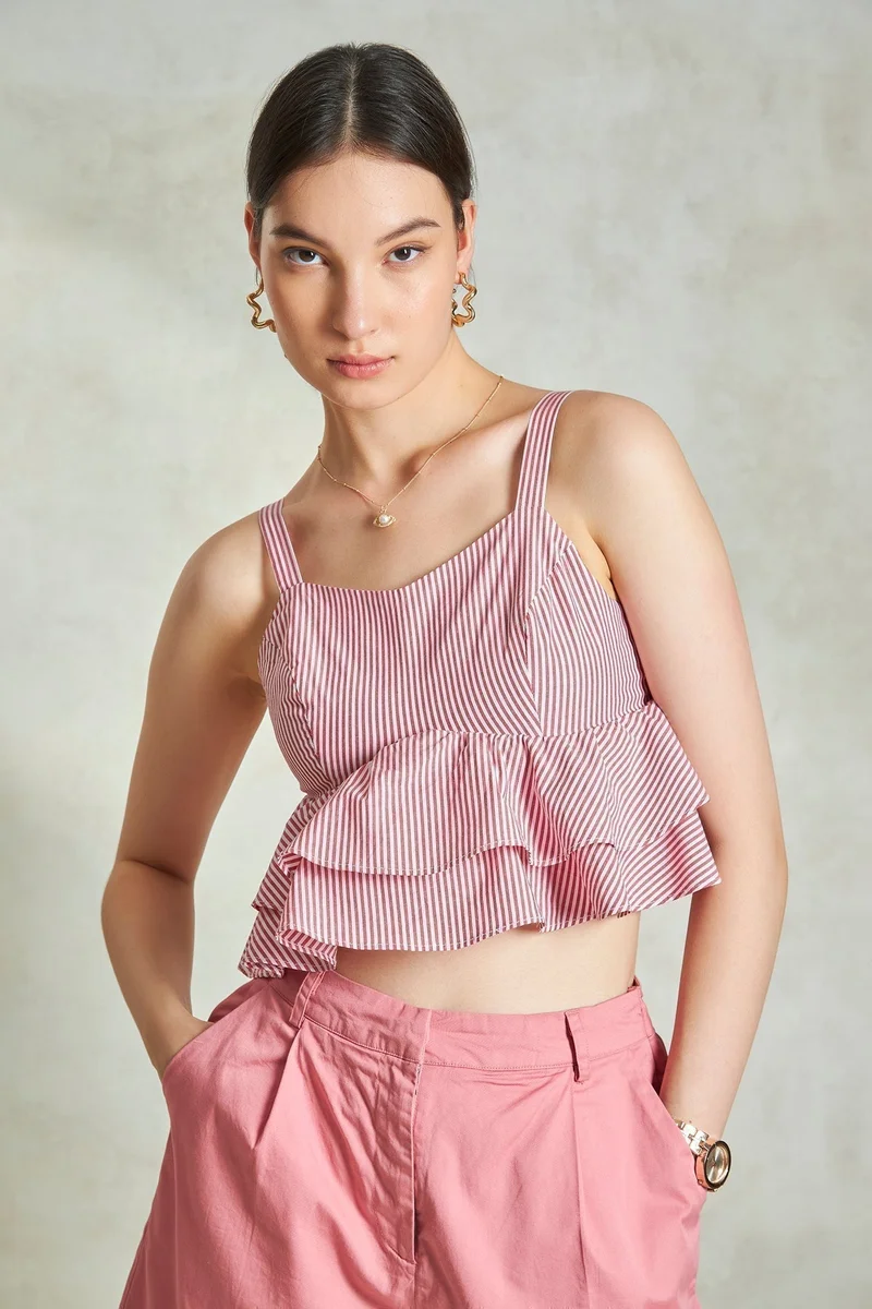 Virgio Cotton Tops Daywear With Frills for Women
