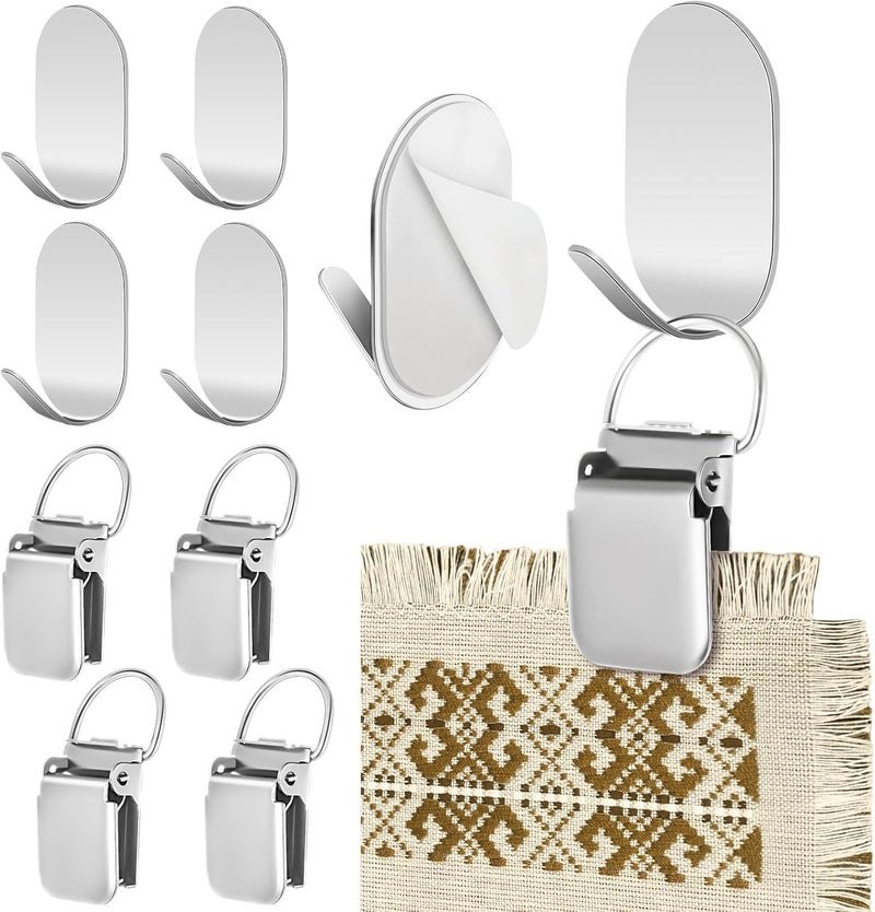 KASTWAVE Metal Tapestry Clips, 4-Pack Wall Hanging Clips with Strong Adhesive Backing for Hanging Wall Rugs, Carpets, Textile Art, and Curtain Displays, Durable Silver Hooks for Home Decor - Image 1