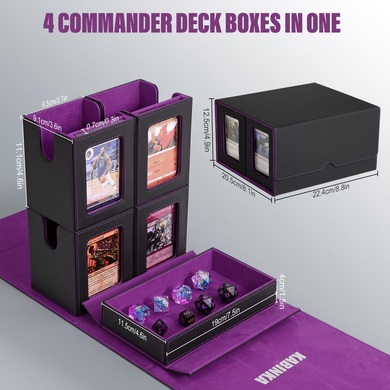 Kabinka Commander Deck Box for MTG Fits 400+ Double-Sleeved Card Storage, 5 IN 1 Removable Card Case with Dice Tray, Display Window for TCG/PTCG/EDH, 4 Magnetic One Touch Holders (Black Purple) - Image 4