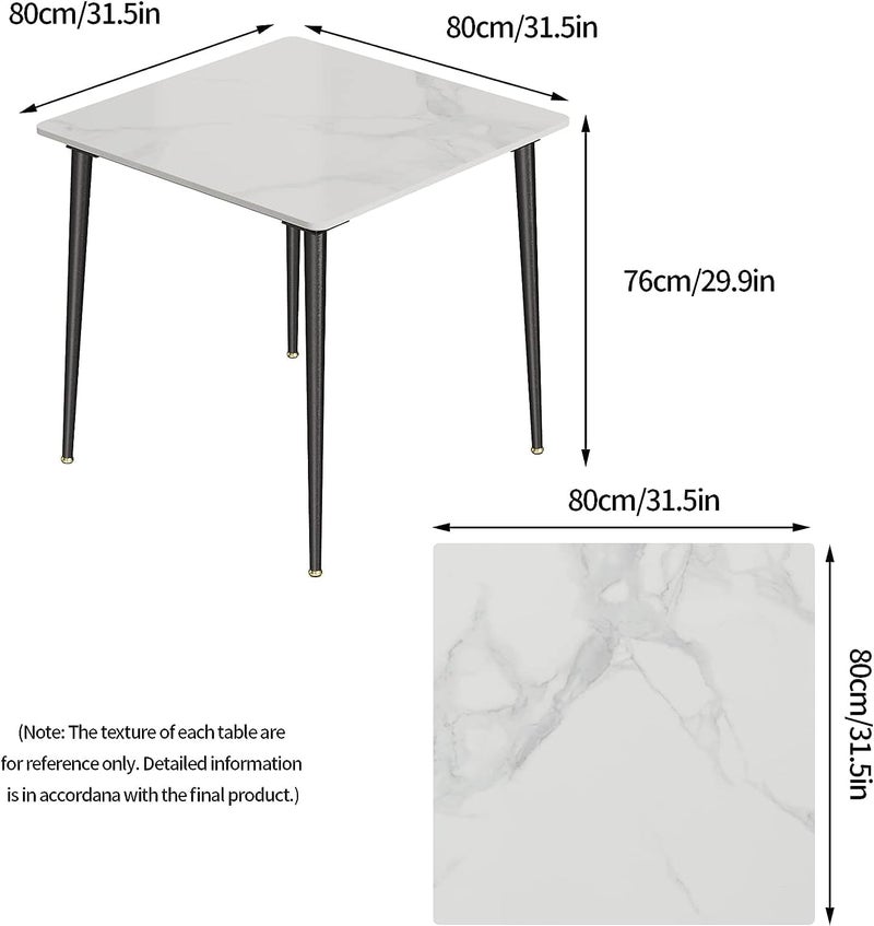 WISFOR Kitchen Dining Table Square: Marble Kitchen Tables 80 CM White 4-Seat Breakfast Tables with Sintered Stone Top Modern Dining Table for Dining Room Restaurant (Chair not Included) - Image 3