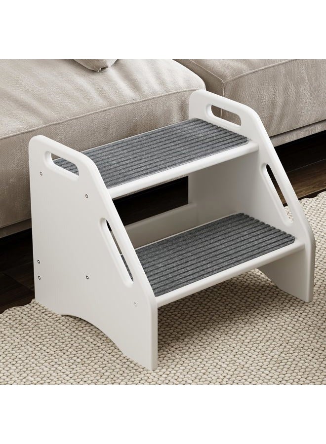 AMBIRD Wooden Step Stool with Washable and Removable Mats, Toddler Step Stools 300 lbs Capacity with Non-Slip Pads and Handles, Kid Step Stool for Kitchen, Bathroom, Bedroom (White with Gray Mats) - Image 1