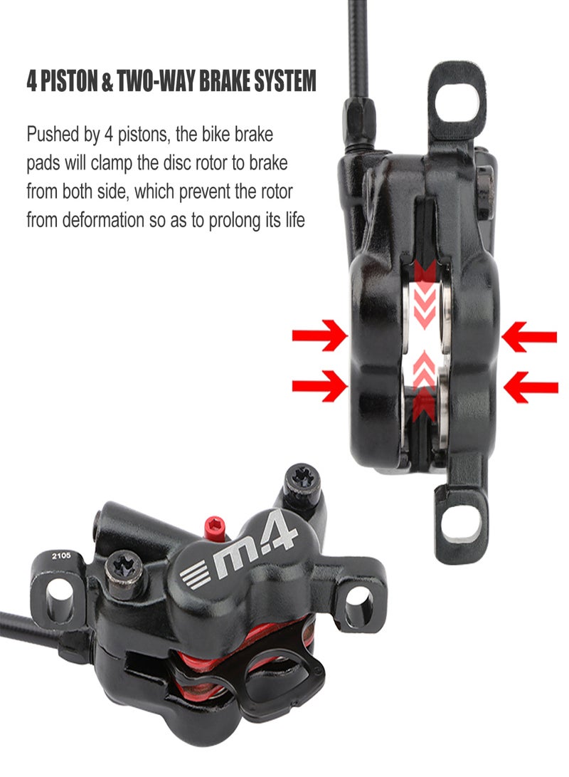 MEROCA MTB Hydraulic Disc Brake Rear Caliper with Hydraulic 4 Pistons and Two-way Brake System 22.2mm Mountain Bike Cycling Left Brake Lever Kit - Image 3