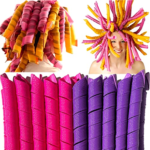 MC MAGIC CURLER 50 Pcs Heatless Spiral Hair Curlers 22inch Magic No Heat Hair Curls For Long Hair 6Pcs Styling Hooks DIY Hair Rollers Setï¼ˆpurple-roseredï¼‰ - Image 1