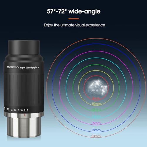SVBONY SV230 820mm Zoom Eyepiece Parfocal Design WideAngle 5772 Aspherical Optics 125 and 2 Dual Fit for Planetary Deep Sky Observation - Image 3