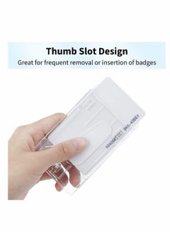 KASTWAVE Card Protector, Vertical 2 Card Badge Holder Transparent Plastic ID Credit Card Protector with Thumb Slot, Rigid PC Transparent Material, 2 Pack  - Image 2