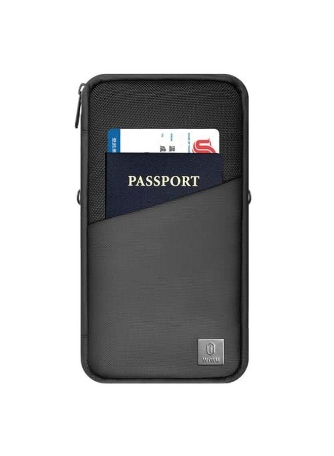 Being One Wiwu Family Passport Holder & Travel Wallet Rfid Blocking Ticket Holder Document Organizer Bag With Zipper Unisex Polyester Passport Holder,Black - Image 1