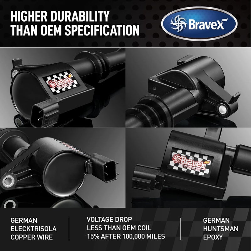 Bravex 8 Pack Straight Boot Ignition Coils for Ford Lincoln Mercury V8 V10 - Image 3