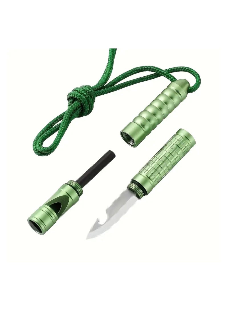 Excefore 4-in-1 Fire Starter Survival Tool with Whistle, Flint and Steel, Pocket Knife, and Bottle Opener - All-Weather Magnesium Ferro Rod for Camping and Hiking - Image 1