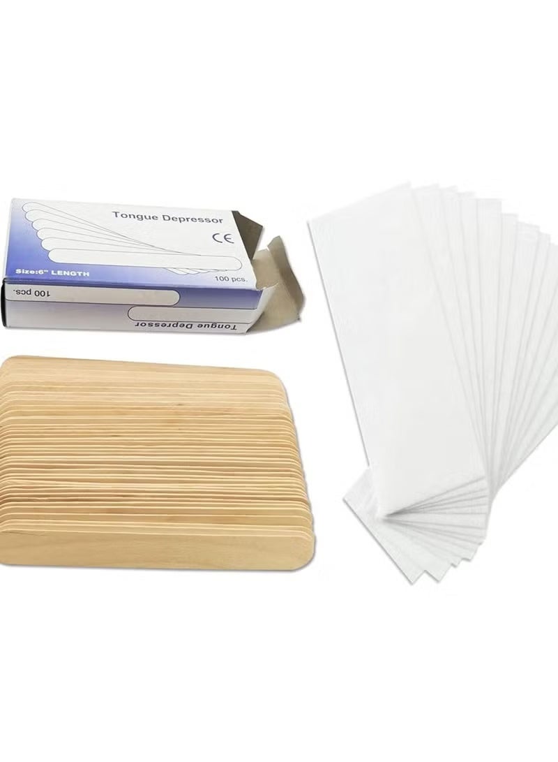 Waxing Spatulas & Wax Strips Kit 100pcs Large Thick Wax Sticks & 100 Wax Strips for Hair Removal of Face Body Eyebrow - Image 1
