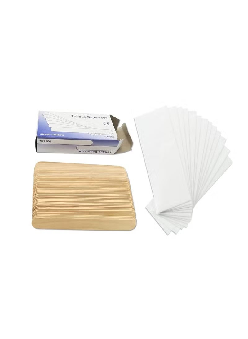 Waxing Spatulas & Wax Strips Kit 100pcs Large Thick Wax Sticks & 100 Wax Strips for Hair Removal of Face Body Eyebrow - Image 2