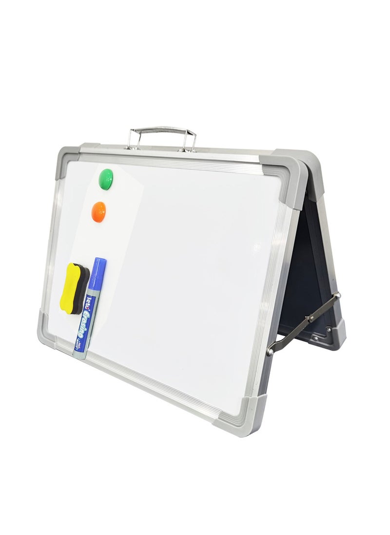 SYOSI, Magnetic Dry Erase Whiteboard, Small Double Sided Magnetic Whiteboard, Desktop Vertical Portable Folding White Board for Kids Writing, School Office Teaching Bulletin Board - Image 1