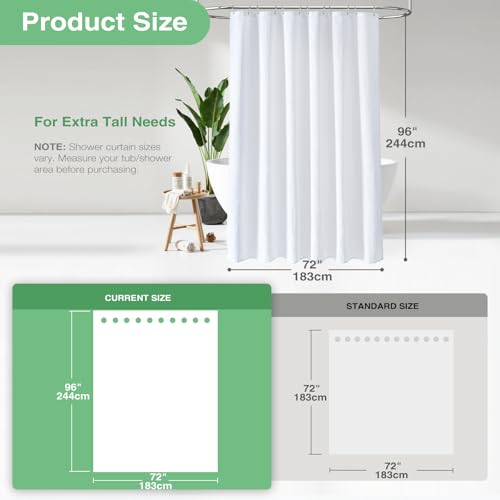 Dynamene Extra Long Shower Curtain,96 Inch Long Waffle Weave Heavy Duty Thick Fabric Bathroom Shower Curtain, Neutral Weighted Hotel Bath Curtain Set with 12 Plastic Hooks,72x96, White - Image 3