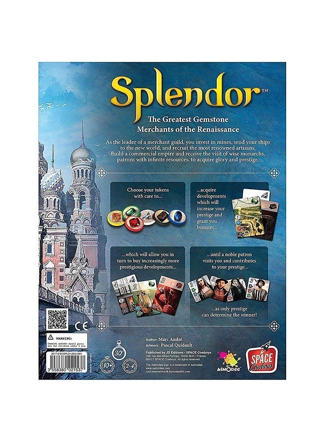 Splendor Board Game Original Strategy Tabletop Card Game for Family and Adults – Renaissance Gem Trading Engine Building Game – Economic Resource Management and Strategy Game – 2 to 4 Players Ages 10+ – 30 Minutes Playtime – Competitive Family Board Game with Noble Tiles and Gem Tokens – Easy to Learn Strategic Card Game by Space Cowboys - Image 3