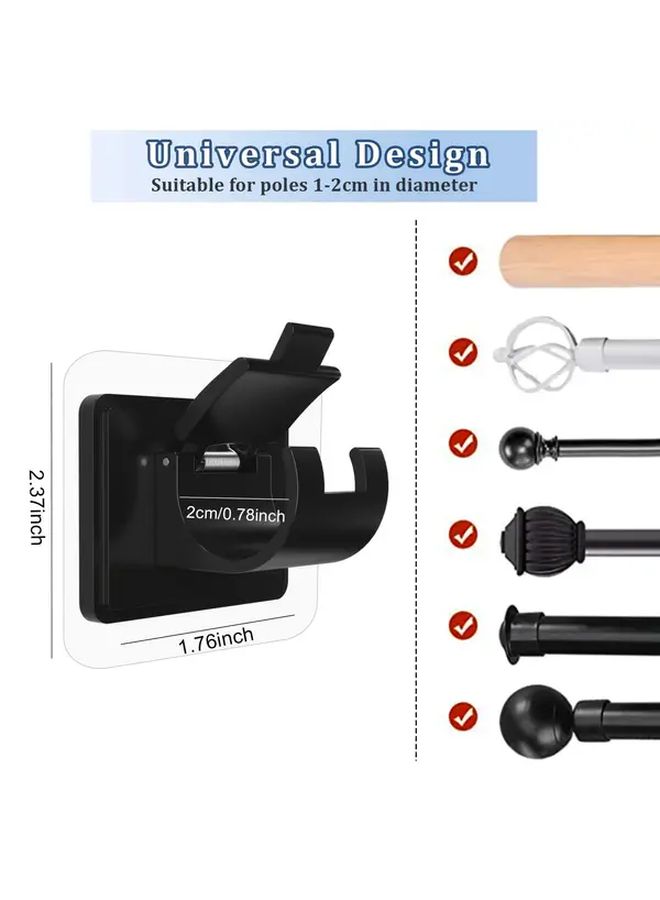 6 Pcs Black Self Adhesive Curtain Rod Brackets No Drill Heavy Duty Adjustable Hooks - Image 3