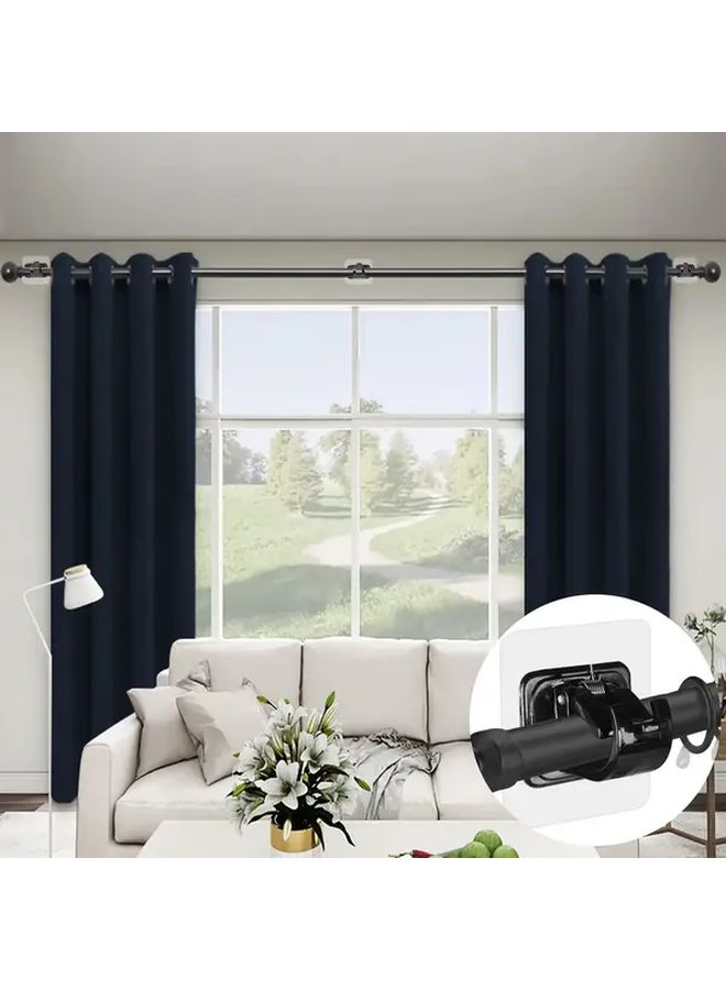 6 Pcs Black Self Adhesive Curtain Rod Brackets No Drill Heavy Duty Adjustable Hooks - Image 2