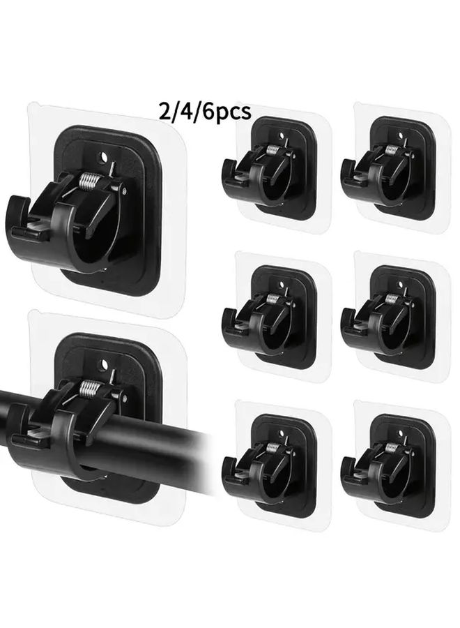 6 Pcs Black Self Adhesive Curtain Rod Brackets No Drill Heavy Duty Adjustable Hooks - Image 1