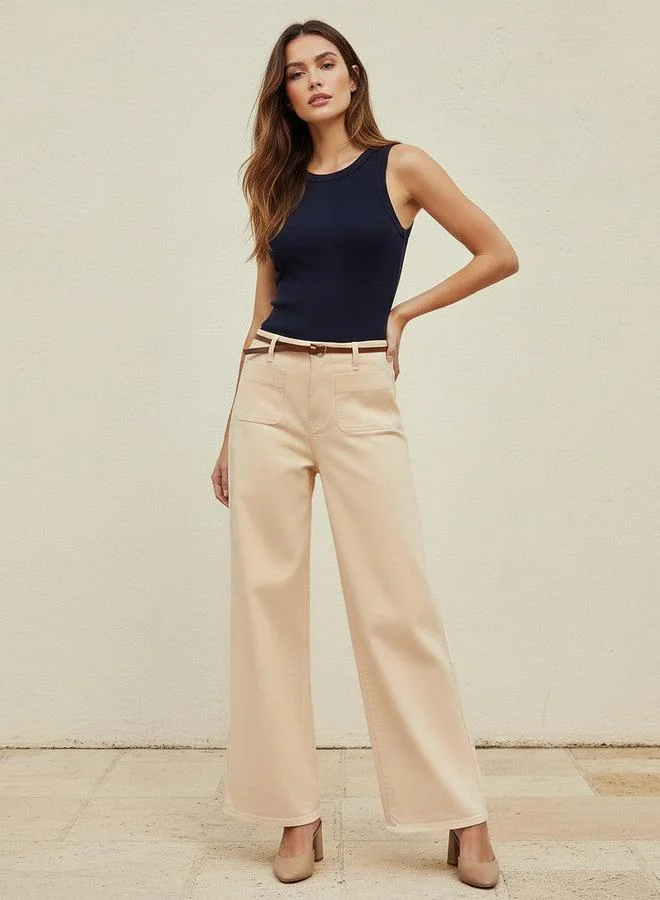 Splash FAV BEIGE Jeans with Patch Pockets Cotton for Women | Best Price UAE