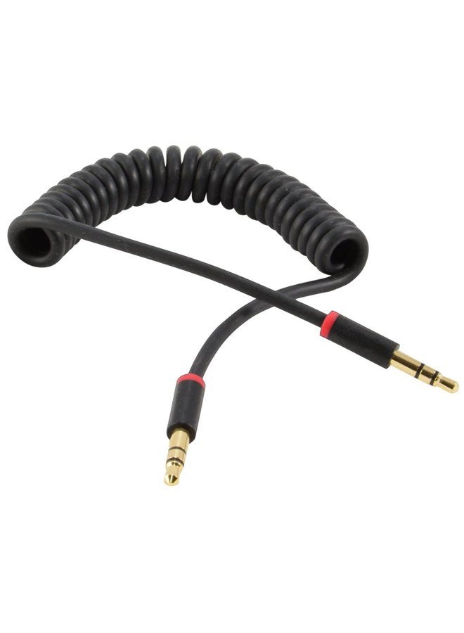 Spring Coiled 3.5mm Stereo Audio Aux Cable, Gold Plated (3 feet)