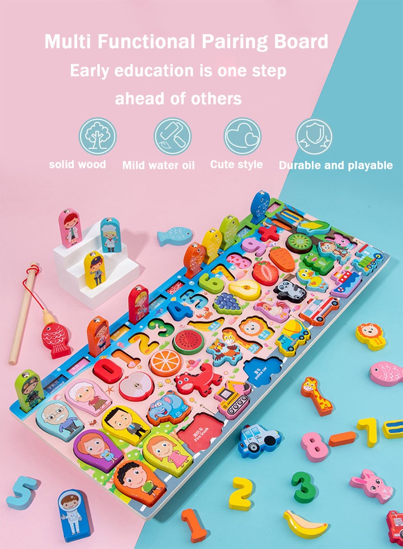 8-in-1 Wooden Logarithmic Board Magnetic Fishing Digital Educational Toy,Shape Matching, Color Fruit Traffic Puzzles for Toddlers' Cognitive Learning & Hand-Eye Coordination - Image 2