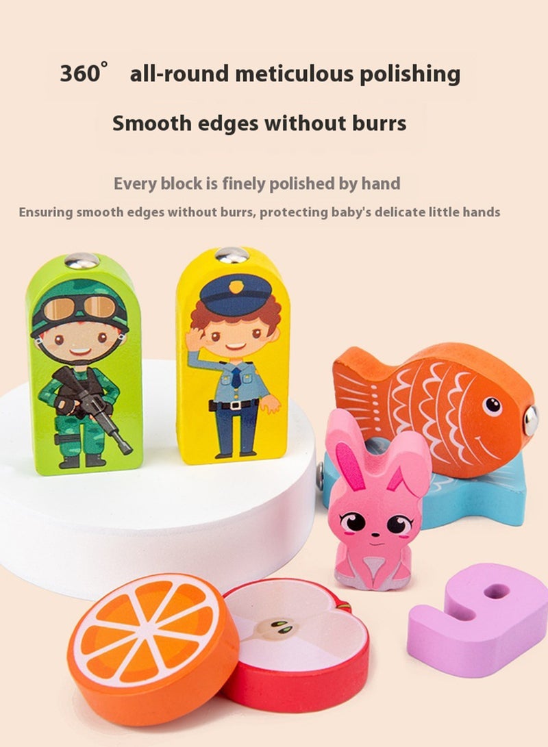 8-in-1 Wooden Logarithmic Board Magnetic Fishing Digital Educational Toy,Shape Matching, Color Fruit Traffic Puzzles for Toddlers' Cognitive Learning & Hand-Eye Coordination - Image 3