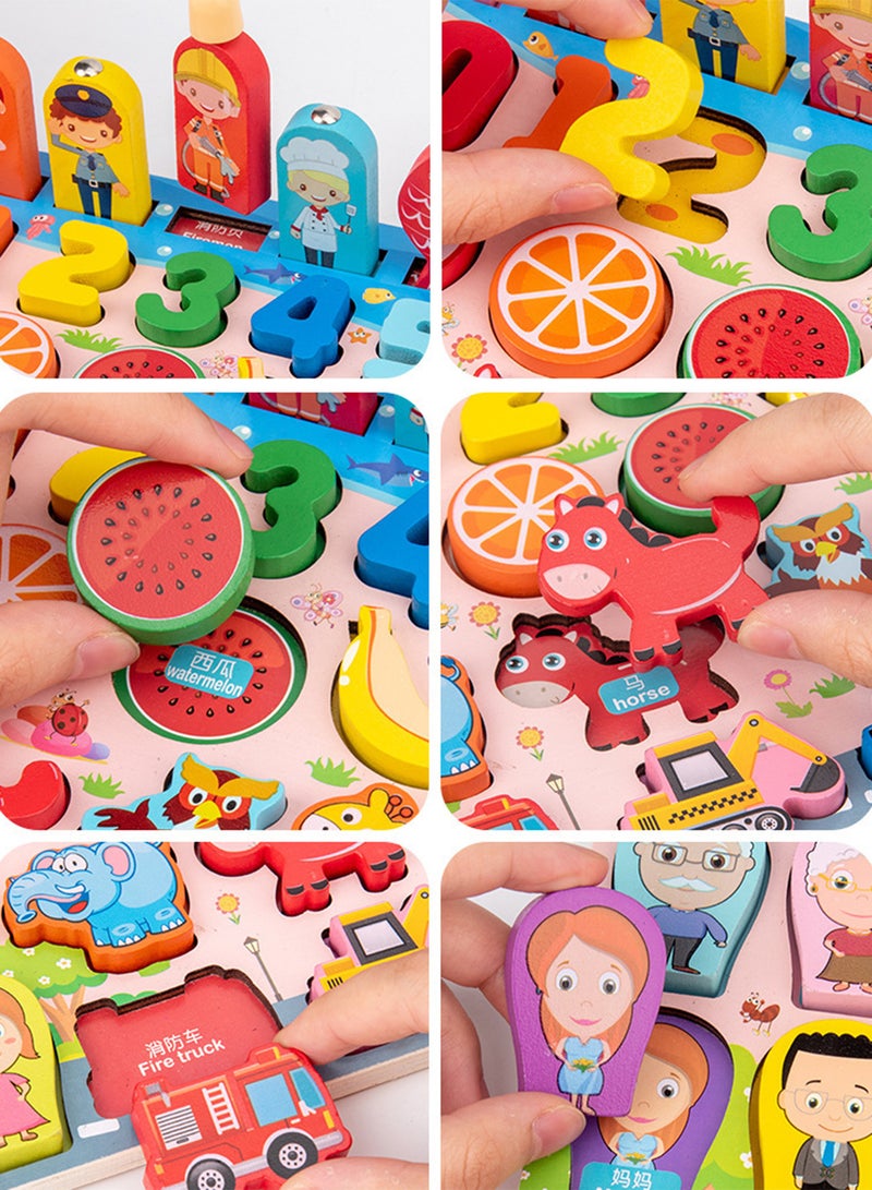 8-in-1 Wooden Logarithmic Board Magnetic Fishing Digital Educational Toy,Shape Matching, Color Fruit Traffic Puzzles for Toddlers' Cognitive Learning & Hand-Eye Coordination - Image 5