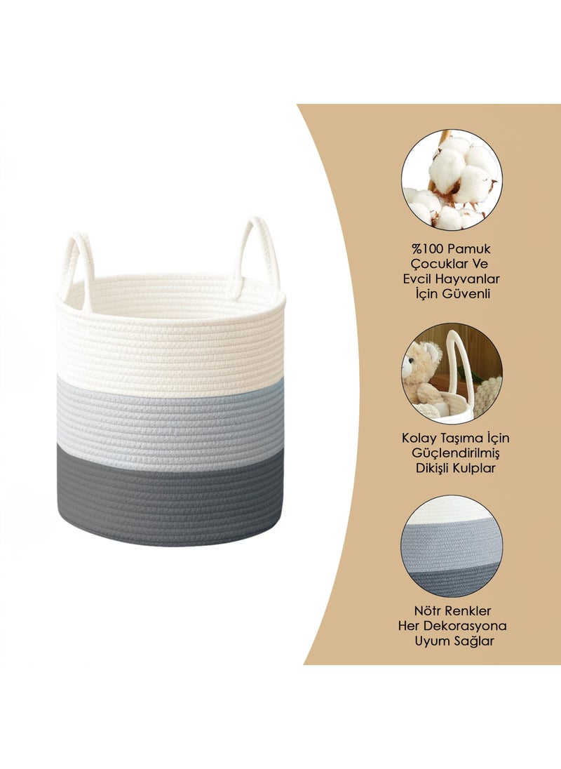Meleni Home Cotton Rope Basket with Jute Handles - Multi-Purpose Jute Wicker Woven Decorative Flower Pot 28 cm  - Image 2