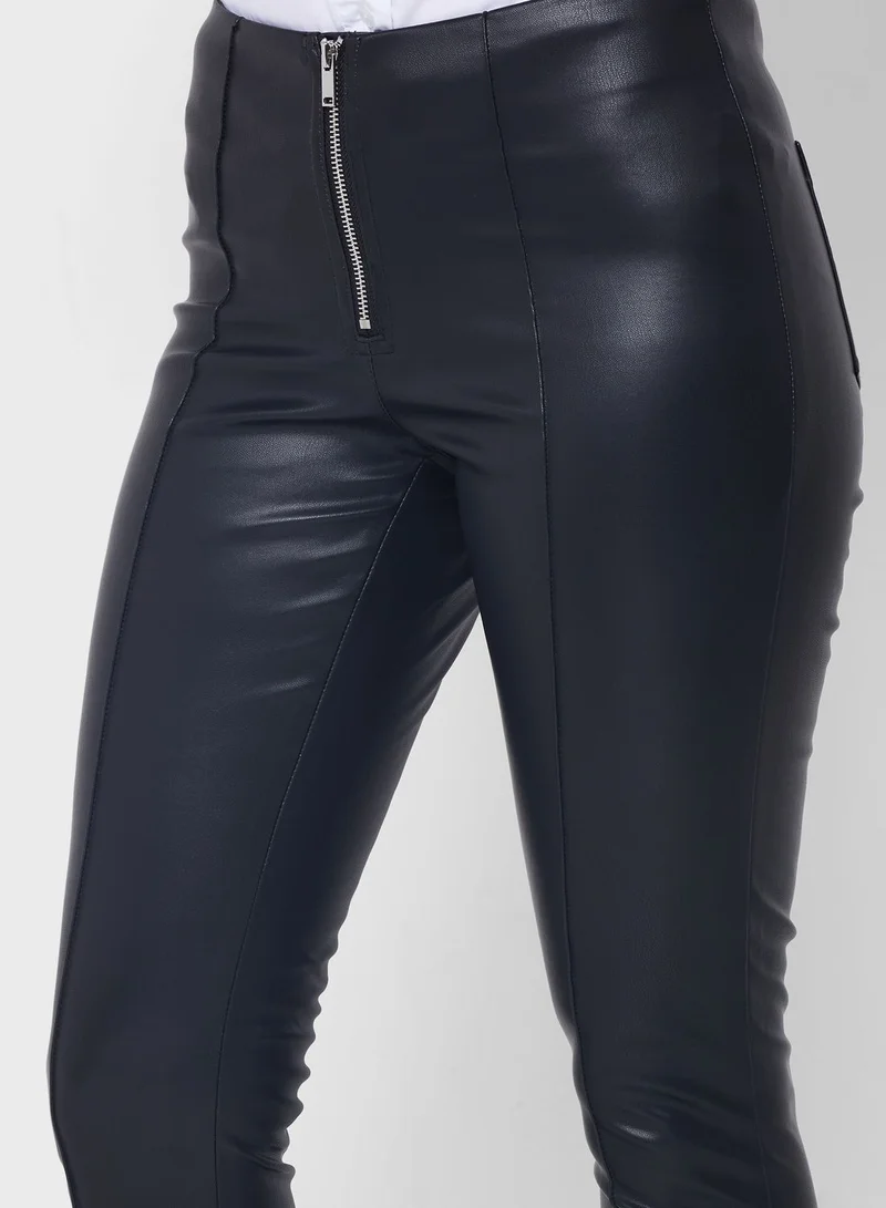 Topshop Petite Zip Front Skinny Flare With Split Hem