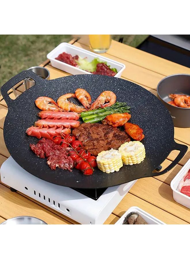 Cast Iron Grill Pan For BBQ Non Stick Korean Barbecue Plate With Integrated Handles Hand Wash Only Suitable For Gas Open Fire Home And Outdoor Cooking Multipurpose With 6 Layer Coating 11 81 Inch - Image 1