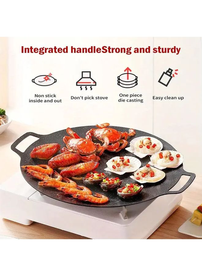 Cast Iron Grill Pan For BBQ Non Stick Korean Barbecue Plate With Integrated Handles Hand Wash Only Suitable For Gas Open Fire Home And Outdoor Cooking Multipurpose With 6 Layer Coating 11 81 Inch - Image 2