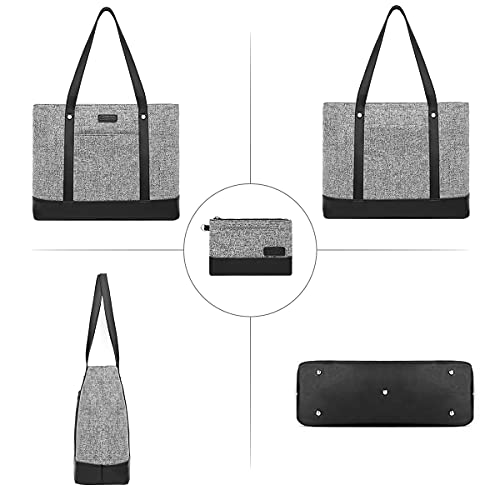 Bosidu Laptop Tote Bag for Women, Water Resistant Canvas Womens Work Tote Bag, Large Capacity Shoulder Bag Fits 15.6 inches Laptop (Light Grey) - Image 3