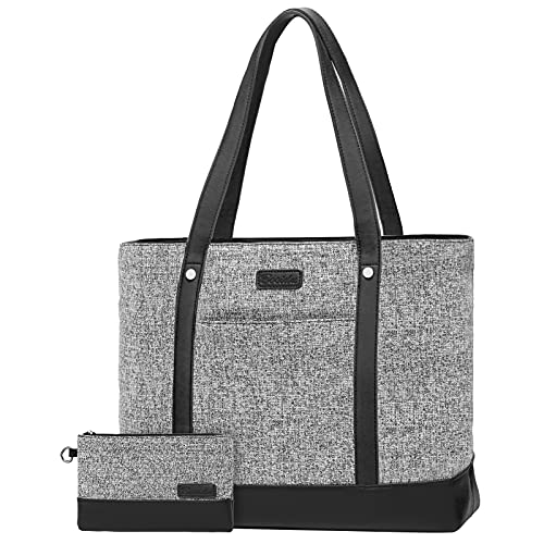 Bosidu Laptop Tote Bag for Women, Water Resistant Canvas Womens Work Tote Bag, Large Capacity Shoulder Bag Fits 15.6 inches Laptop (Light Grey) - Image 1