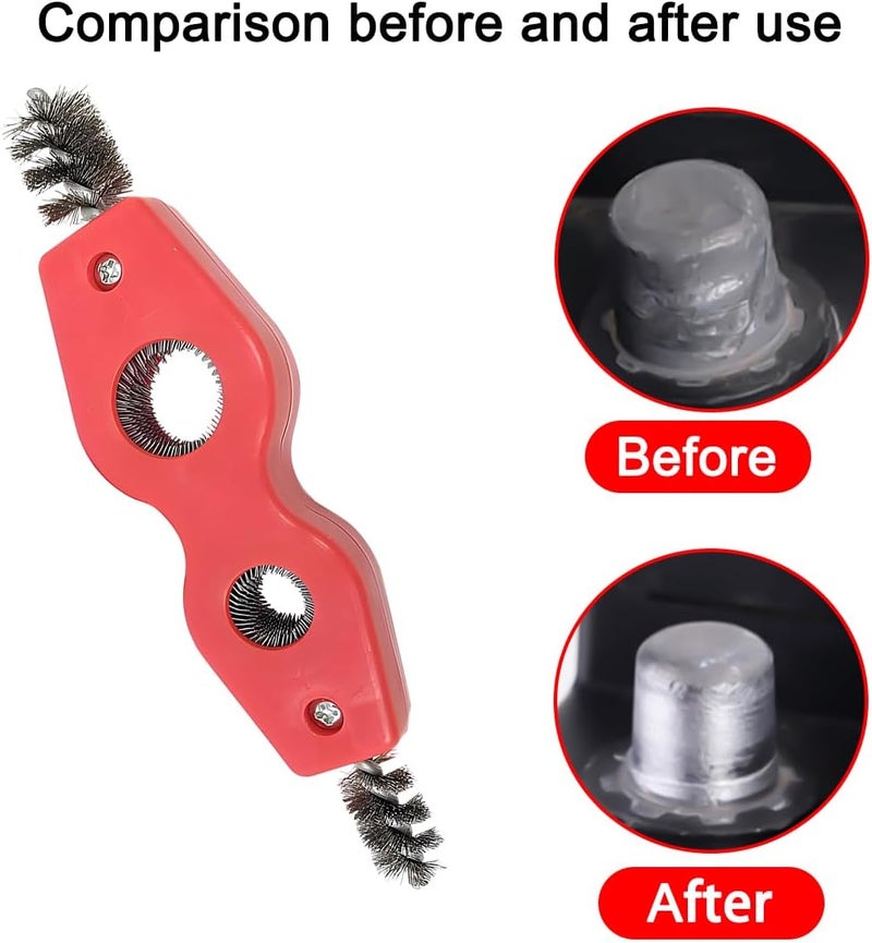 BELOMI 2PCS Car Battery Terminal Cleaning Brush, 4 in 1 Rustproof Battery Cleaner Tool with Steel Wire, Auto Universal Interior and Exterior Battery Terminals Machine Parts（Red） - Image 3