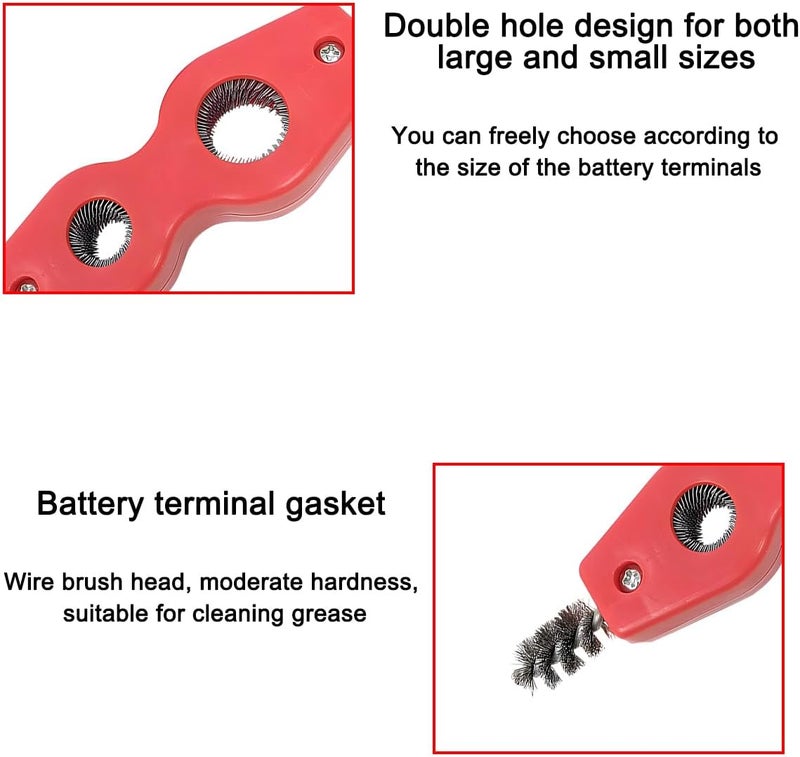 BELOMI 2PCS Car Battery Terminal Cleaning Brush, 4 in 1 Rustproof Battery Cleaner Tool with Steel Wire, Auto Universal Interior and Exterior Battery Terminals Machine Parts（Red） - Image 4