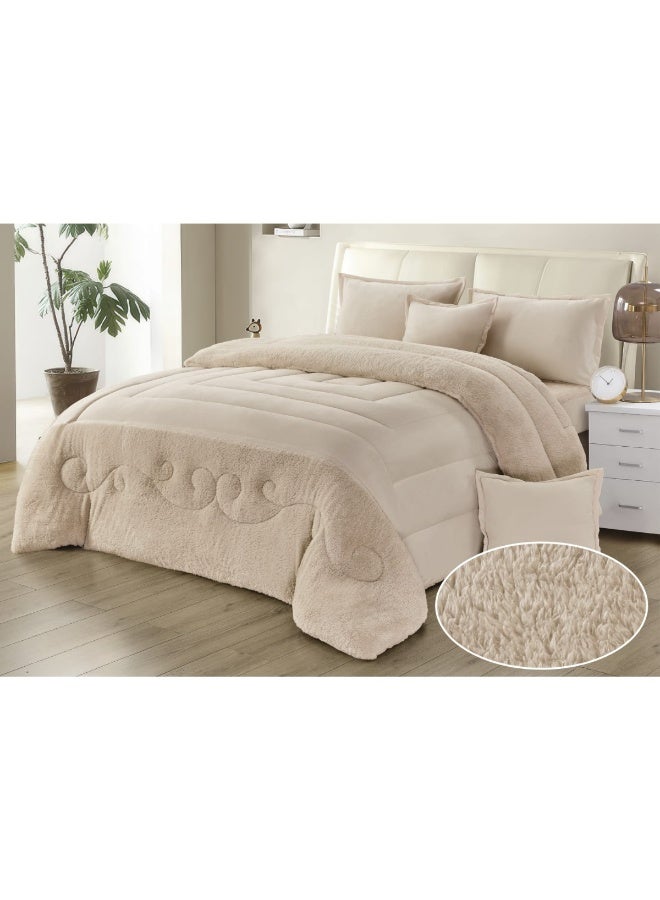 Moon 6 Pieces Winter Comforter Set One Velvet Side And One Side Fur Queen Size 230x250 cm - Image 1
