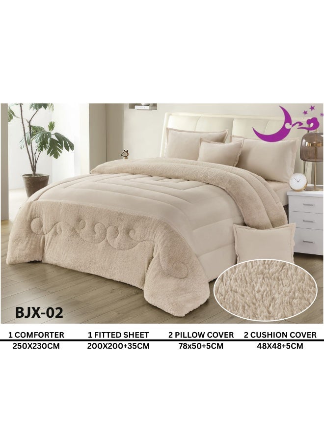Moon 6 Pieces Winter Comforter Set One Velvet Side And One Side Fur Queen Size 230x250 cm - Image 3