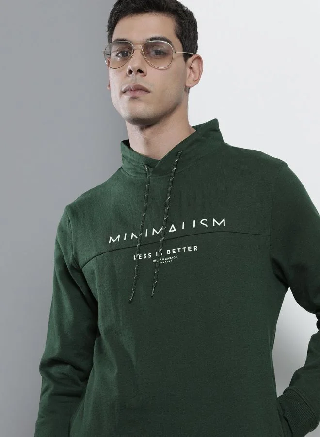 The Indian Garage Co Men Regular Fit Typographic Cowl Neck Full Sleeves Sweatshirt