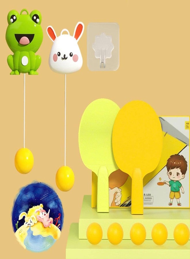 DAONPHARI Portable Indoor Hanging Table Tennis with Balls Interaction Birthday Frog Five Ball Hanging Table Tennis Paddles Exerciser Door Frame Random Color Bat - Image 1