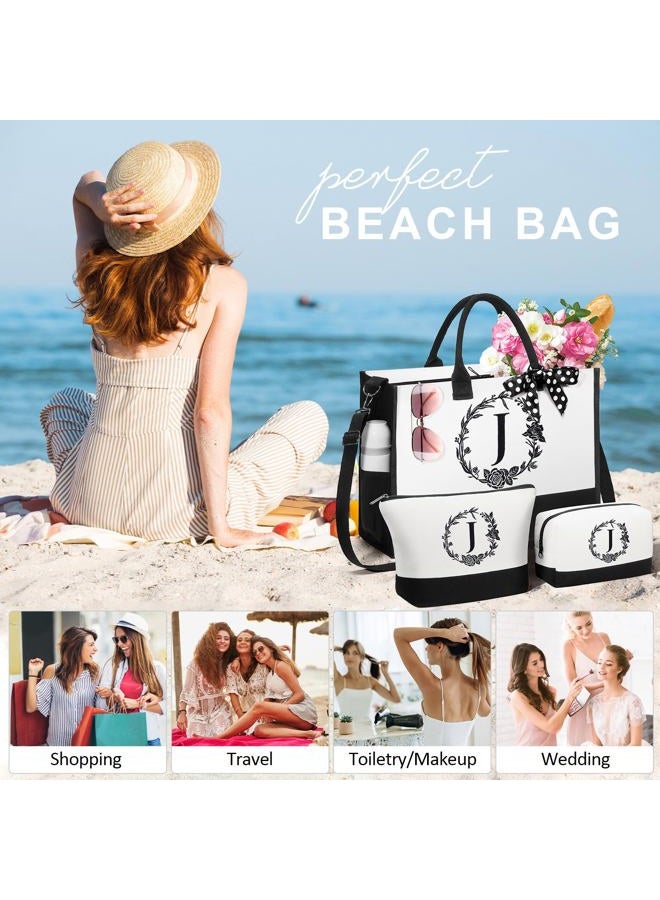FLOE Personalized Mothers Day Gifts for Mom Women, Initial Canvas Tote Bag & Makeup Bag Monogrammed Beach Tote Bag for Women w/Zipper, Birthday Gifts for Her Sister Friend Girlfriend Wife Daughter Teacher - Image 4