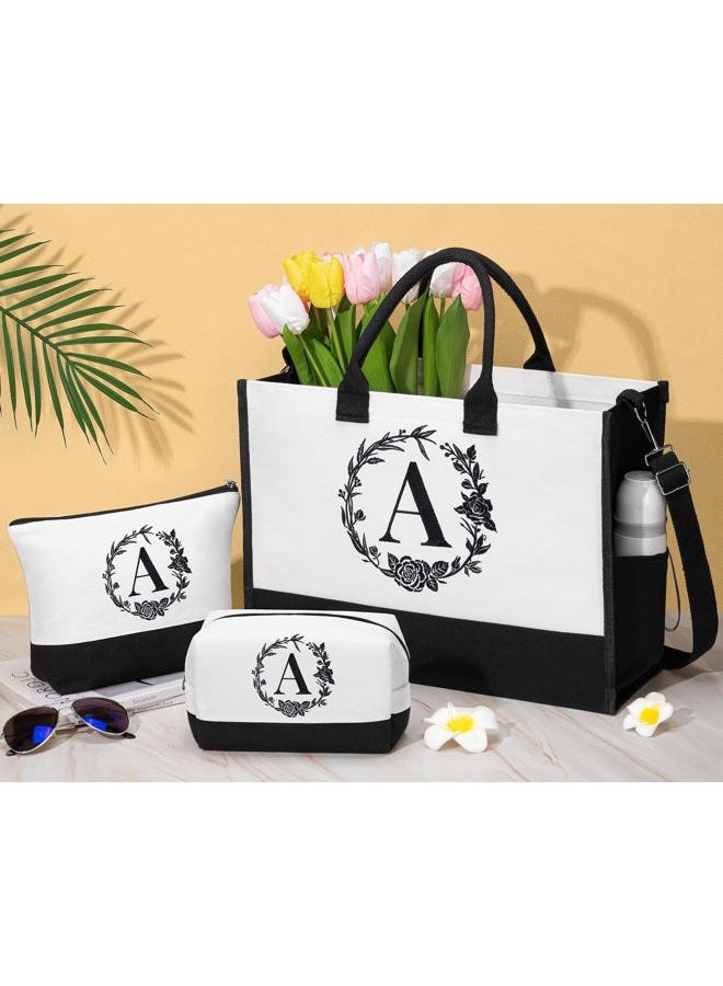 FLOE Personalized Mothers Day Gifts for Mom Women, Initial Canvas Tote Bag & Makeup Bag Monogrammed Beach Tote Bag for Women w/Zipper, Birthday Gifts for Her Sister Friend Girlfriend Wife Daughter Teacher - Image 2