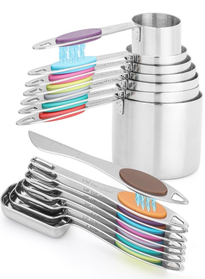 Calicage Magnetic Measuring Cups and Spoons Set, 15 Piece Stainless Steel Measuring Cups and Spoons for Measure Dry and Liquid Ingredients (Colorful) - Image 2