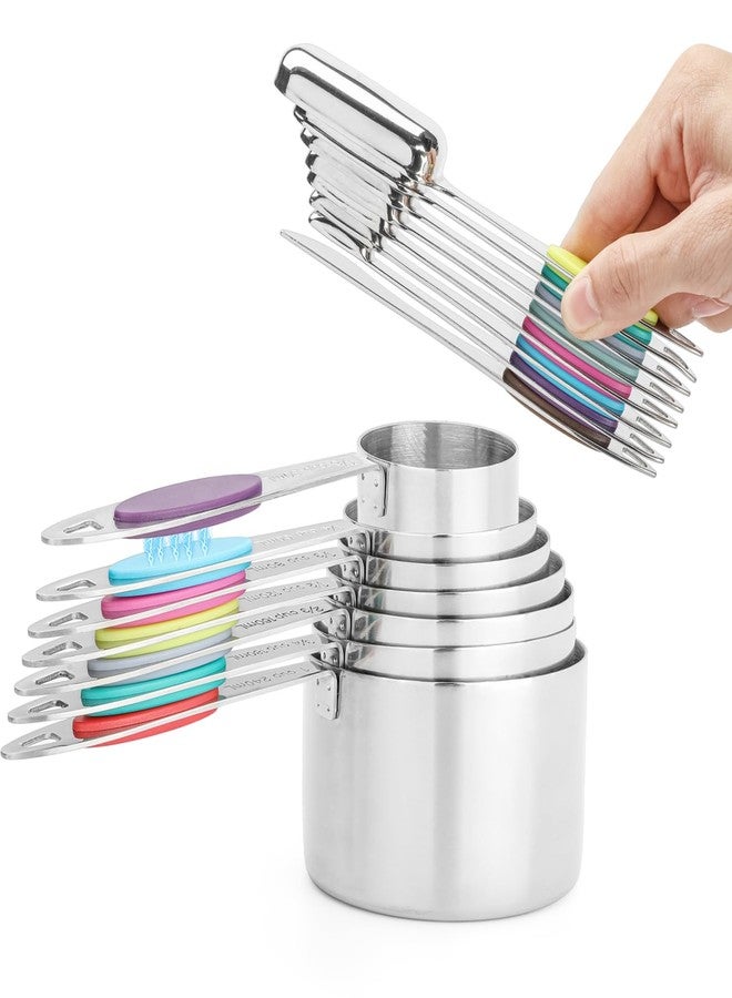 Calicage Magnetic Measuring Cups and Spoons Set, 15 Piece Stainless Steel Measuring Cups and Spoons for Measure Dry and Liquid Ingredients (Colorful) - Image 1