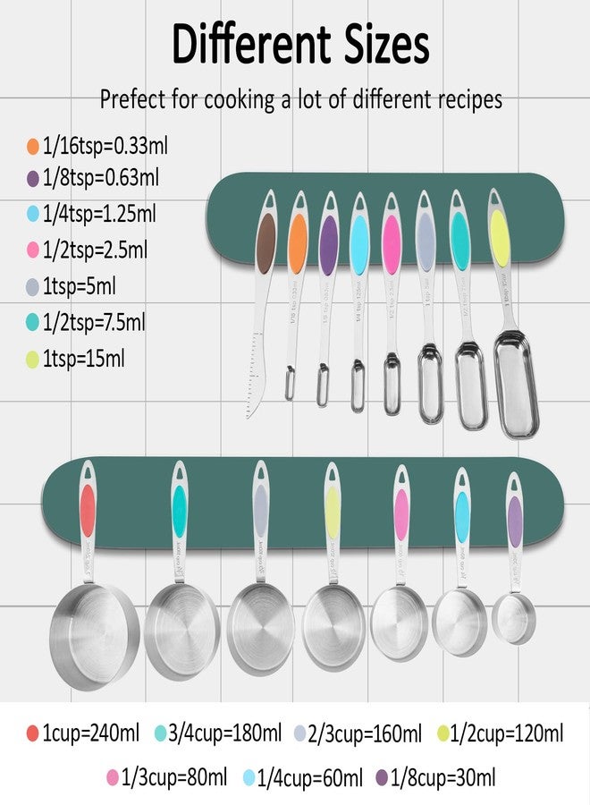 Calicage Magnetic Measuring Cups and Spoons Set, 15 Piece Stainless Steel Measuring Cups and Spoons for Measure Dry and Liquid Ingredients (Colorful) - Image 3