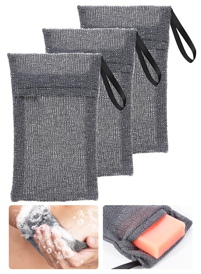 3PCS Grey Exfoliating Mesh Soap Saver Pouch Travel Bar Soap Bag Body Foam Scrubber For Shower - Image 1