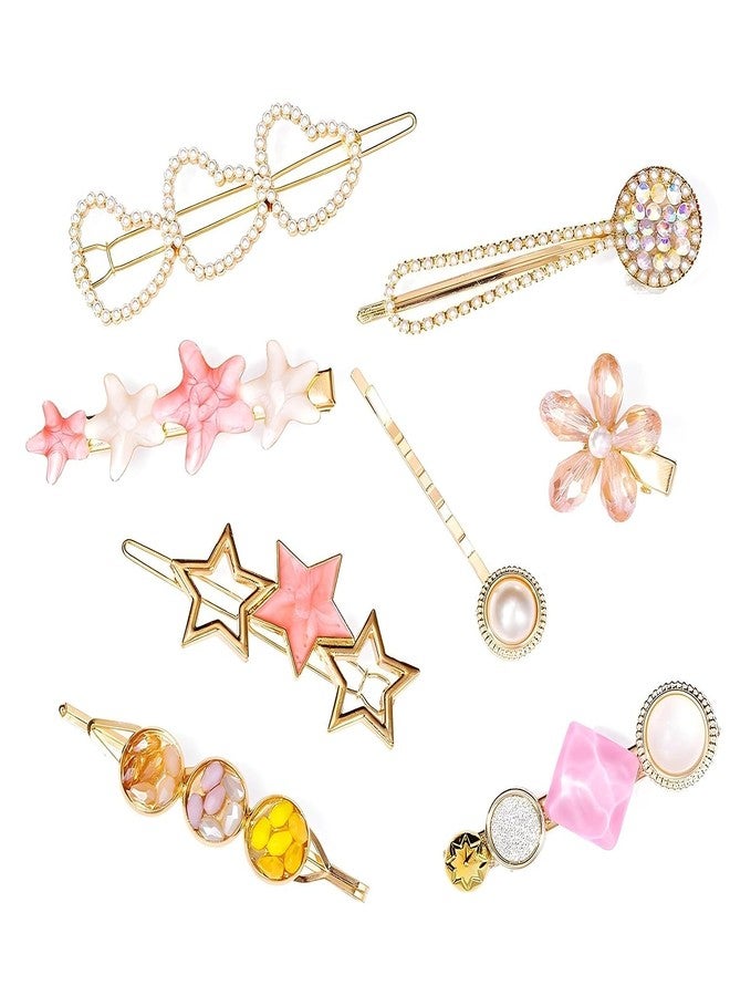 BAOER 8 Piece Korean Style Pearl Metal Hair clips, Plastic Pearl Barrettes Hairpin for Women & Girls(Pink) - Image 2