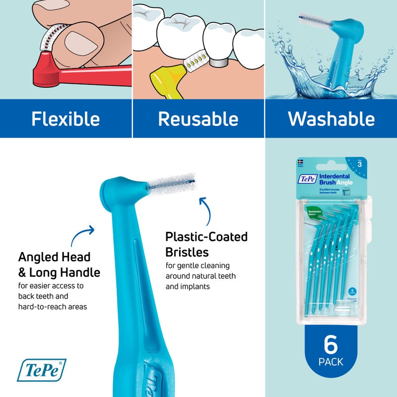 Tepe فرشاة الأسنان بين الأسنان من تي بي، فرشاة أسنان مائلة لتنظيف الأسنان، عبوة من 6، 0.6 مم، فجوات متوسطة، زرقاء، حجم 3 - Image 5