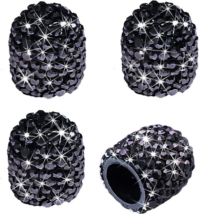 DBlosp Valve Stem Caps, 4 Pack Handmade Black Crystal Rhinestone Universal Car Tire Valve Caps Chrome,Attractive Dustproof Bling Car Accessories - Black Diamond - Image 1