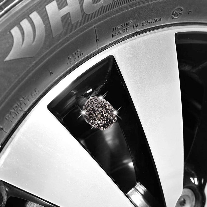 DBlosp Valve Stem Caps, 4 Pack Handmade Black Crystal Rhinestone Universal Car Tire Valve Caps Chrome,Attractive Dustproof Bling Car Accessories - Black Diamond - Image 2