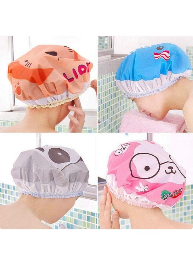Aysekone - 5 Pieces Cartoon Animals Waterproof Elastic Peva Shower Caps Bath Caps Bathing Bathroom Hats Bathroom Accessories For Women And Girls - Image 1