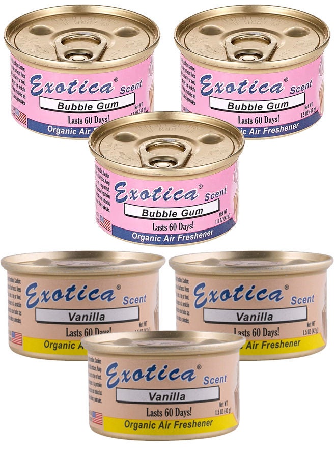 EXOTICA باقة قيمة من معطر الهواء العضوي EXOTICA 6 قطع، رائحة علكة -3 ورائحة فانيليا -3 - Image 1