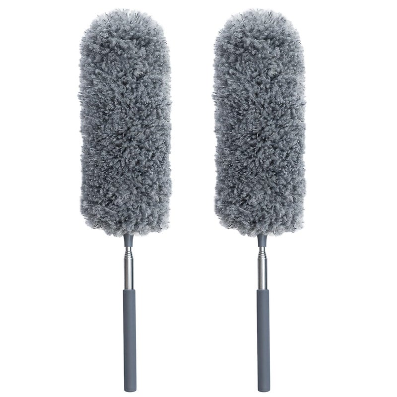 HTOOLPRO 2 Pack Microfiber Feather Duster for Cleaning, Hand Washable Dusters with Extendable Pole, Cleaning Tools for Office, Car, Window, Furniture, Ceiling Fan - Image 1